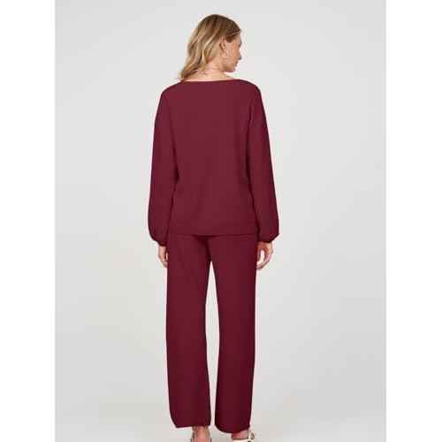 MEROKEETY Women's 2 Piece Outfits Lounge Sets Fall Winter Long Sleeve Knit Sweater Wide Leg Pant Matching Set