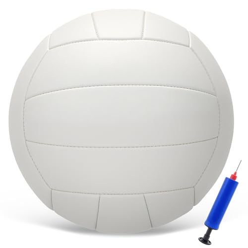 White Official Size 5 Volleyball Soft Touch for Indoor Outdoor Play with Pump