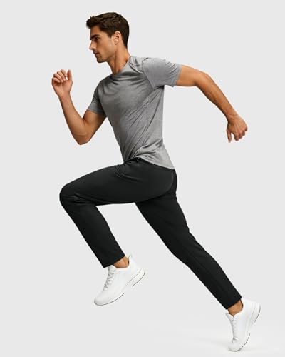 Men's Black Large Joggers with Zipper Pockets - Athletic Gym Track Pants