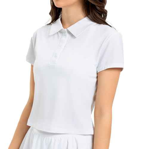 Women's Cropped Polo Shirts Athletic Golf Tennis Shirts Short Sleeve Moisture Wicking Collared Sports T-Shirts