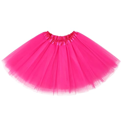 Pink 5-Layer Tulle Skirt for Women Adults Fluffy Halloween Costume - 15.7"
