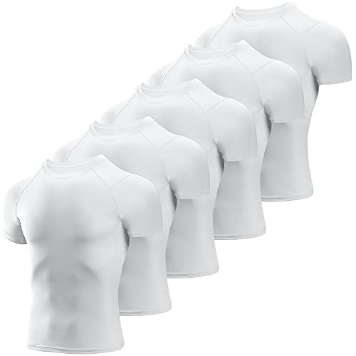 Niksa Men's Compression Shirts - Medium White 3-Pack Short Sleeve Athletic Tops