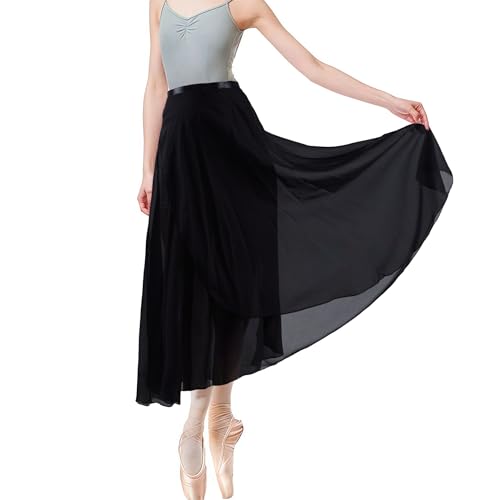 Black Ballet Skirt for Women and Girls - Flowy Long Wrap Dance Skirt