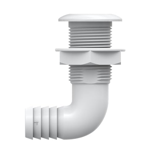 SEAFLO 3/4 Inch Angled Thru Hull Fitting with Built-in Check Valve - White, Marine-Grade