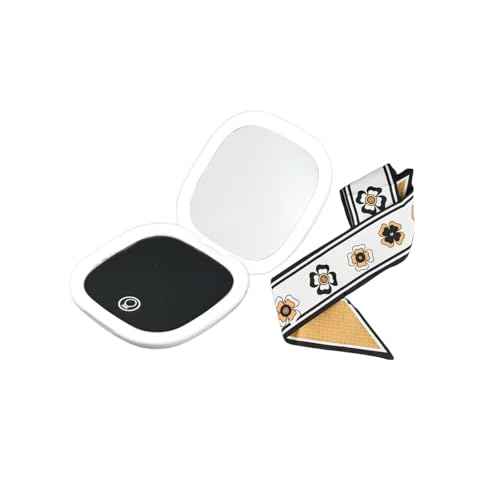 Makeup Mirror with Lights - Dual-Sided White LED Pocket Mirror, 1X/5X Magnifying Travel Mirror, 3 Light Modes, Rechargeable Handheld Mirror for On-The-Go Makeup, Grooming, and Gifts