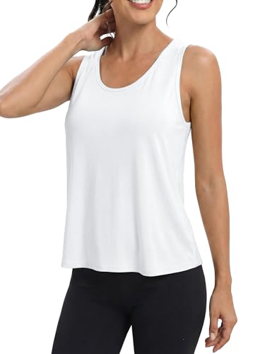 Quenteen Women's V Neck Cropped Open Back Tank Top - Medium White - Gym & Yoga Workout Shirt