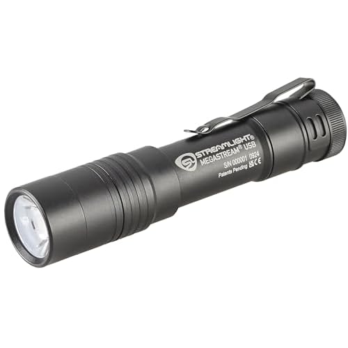 Streamlight 66210 MegaStream USB 1800-Lumen 26000-Candela Rechargeable EDC Flashlight Includes Rechargeable Battery, USB-C Cable, and Holster, Black