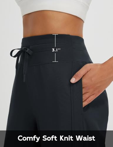 Baleaf Women's Wide Leg Capri Pants with Pockets - X-Large, Black, Hiking Style