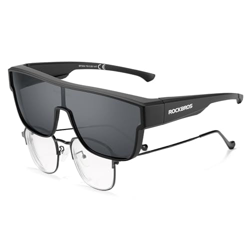 RockBros Polarized Over Glasses Wrap Around Sunglasses UV400 Black/Grey