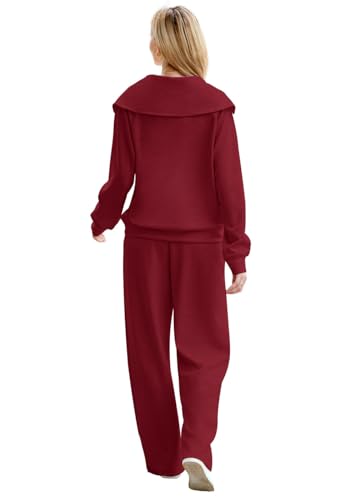 Women’s Lounge Sets 2025 Half Zip Sweatshirt & Wide Leg Pants - Red, Medium