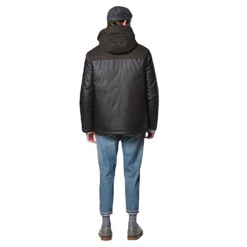 Andrew Marc mens Short Fabric Blocked Parka With a Sherpa Lined Hood Harrigan Hooded Cuff Tab With Adjustable Snap