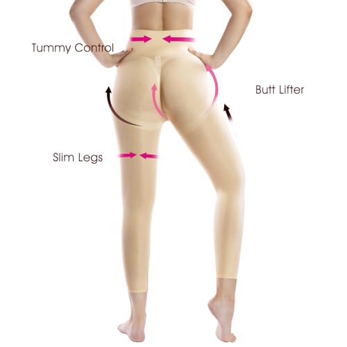+MD Light Compression Tummy Control Leggings for Women Workout Gym Large Light Nude