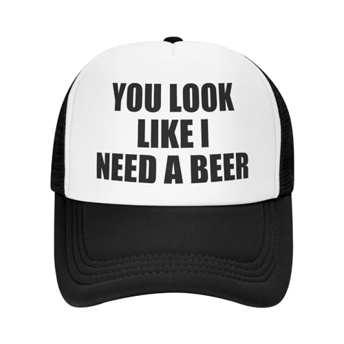 You Look Like I Need A Beer Funny Adjustable Mesh Trucker Hat for Adults Unisex Classic Hats Fishing Caps Black