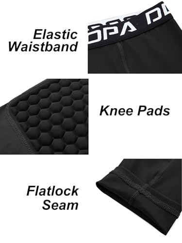Devoropa Youth Boys' Compression Basketball Pants with Knee Pads - Medium / Both Legs - Black
