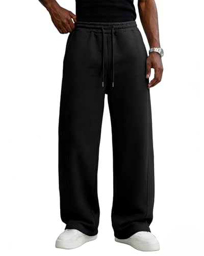 Men's Black Cotton Fleece Baggy Lounge Sweatpants Medium with Pockets