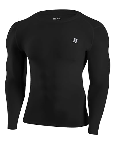 Runhit Long Sleeve Compression Shirt for Men - UPF 50+ Athletic Base Layer Black X-Large