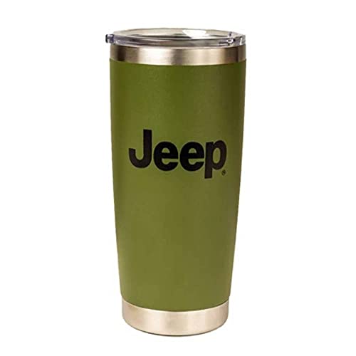 Jeep Text and Grill Powder Coated Camper Mug - Green 20 OZ Stainless Steel Travel Mug