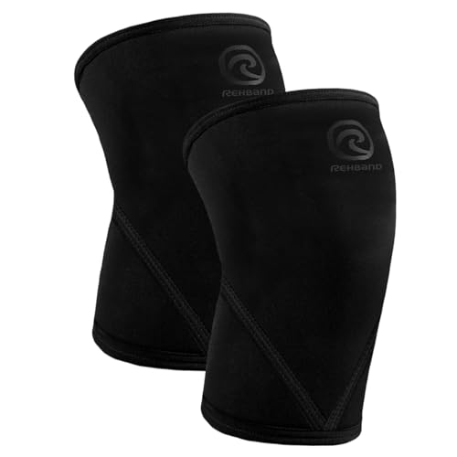 Rehband 7051 Classic 7mm V-Knee-Sleeve for Weightlifting, Competition Grade Powerlifting Knee Sleeve, Compression Sleeve for Crossfit, Squats, Gym, Colour:Carbon/Black - 1 Pair, Size:Medium