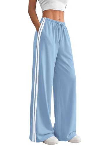PRETTYGARDEN Women's Wide Leg Striped Sweatpants Small Light Blue