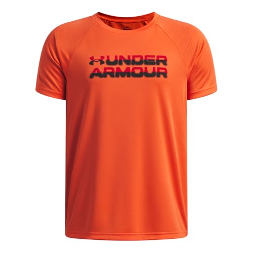 Under Armour Boys' Tech Split Logo T-Shirt Medium Fire Black