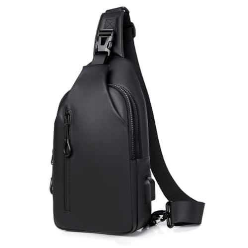 Men Crossbody Bag Waterproof Sling with USB Charging Port - Black