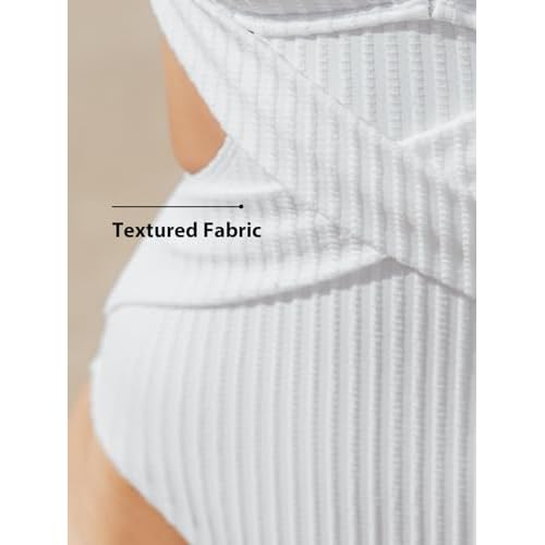 CUPSHE Women's One Piece Swimsuit High Neck Cutout Ribbed Texture Back Hook Hollow Wrapped