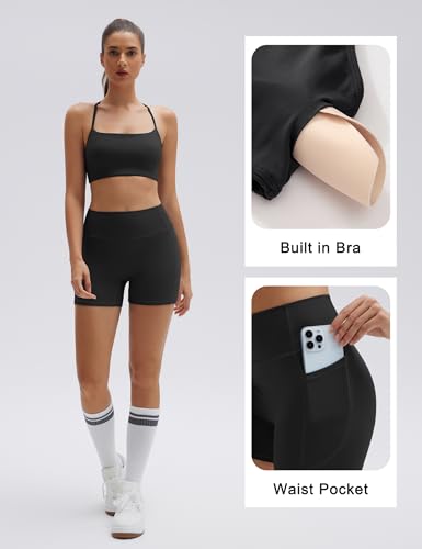 Women’s 2-Piece Workout Set with Padded Halter Sports Bra and High-Waisted Biker Shorts - Black, Small