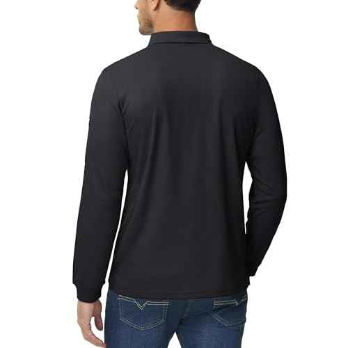 MAGCOMSEN Men's Polo Shirts 3 Button Quick Dry Performance Long Sleeve Tactical Shirts Pique Jersey Golf Shirt