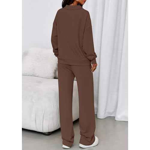 PRETTYGARDEN Womens Casual Two Piece Sets Fall 2025 Outfits Quarter Zip Sweatshirts Straight Leg Pants Sweatsuits Tracksuit