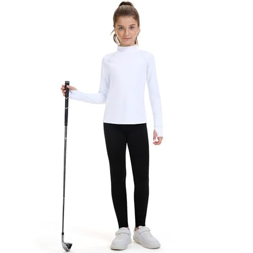 HASMES Girls Long Sleeve Shirt Kids Turtleneck Athletic T-Shirt Sports Activewear Yoga for Teens(Age 7-14)