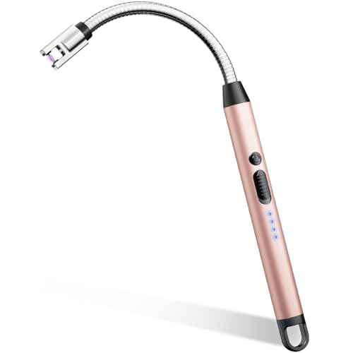 Electric Candle Lighter, Safty Lock, USB Type-C Port, Rechargeable Lighter, Windproof Flameless, Led Display, for Home Kitchen (Rose Gold)