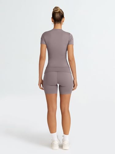 Queen Women's 2-Piece Workout Shorts Set - Coffee Grey Medium