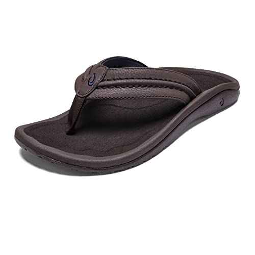 OLUKAI Hokua Men's Beach Sandals, Quick-Dry Flip-Flop Slides, Water Resistant & Wet Grip Rubber Soles, Compression Molded Footbed & Soft Comfort Fit
