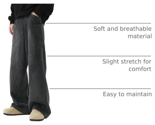 Large Acid Wash Men's Teen Y2K Baggy Wide Leg Sweatpants with Pockets - Black