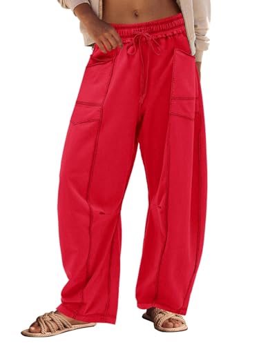 Panadila Women's Wide Leg Barrel Sweatpants - Medium Red