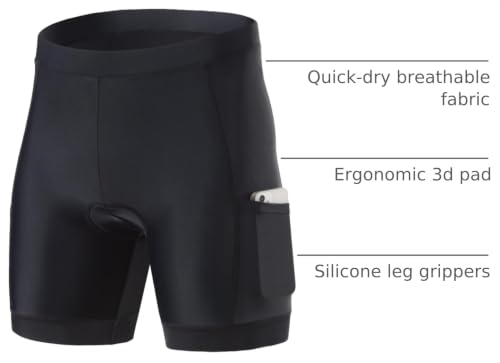 Kids Padded Cycling Shorts with Pockets - Youth Bike Shorts, Medium Black