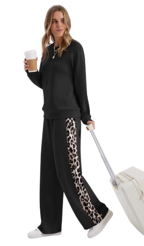 XIEERDUO Women's Fall Lounge Sets Medium Black Leopard