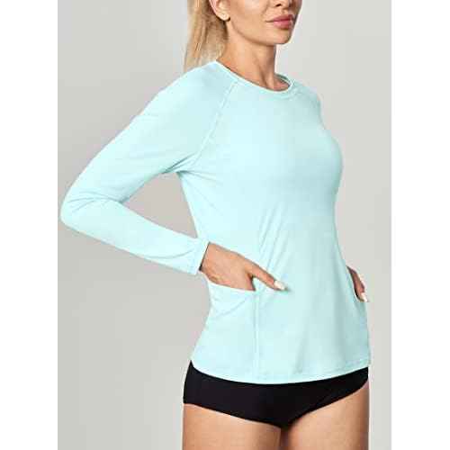 IUGA Rash Guard for Women UPF 50+ SPF UV Protection Long Sleeve Workout Tops with Pockets Dry Fit Hiking Swim Shirt
