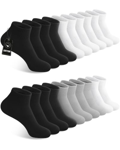 10 Pairs Women’s Ankle Socks Cotton Quarter Socks - 5-9 / Black Grey White (YSense)