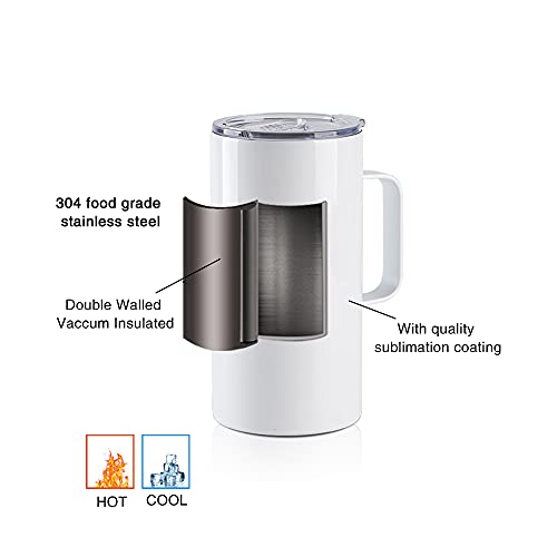 20 OZ Sublimation Tumblers with Handle - 4 Pack Stainless Steel Mugs - White