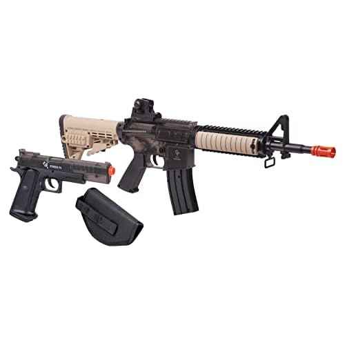 Game Face GFR37PKTS Warrior Protection Spring-Powered Airsoft Rifle And Pistol Kit, Earth/Smoke