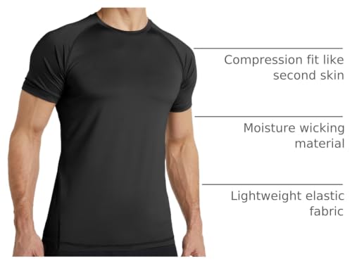 Men's Compression Short Sleeve Workout T-Shirts Baselayer 6 Pack - Black and White, Small