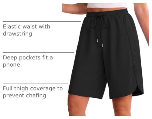 Women’s High Waisted Bermuda Sweat Shorts 9 Inch Loose Lounge Shorts with Pockets - Black 4X-Large