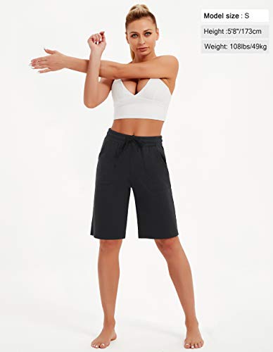 Women's Bermuda Shorts - Black, Large, 10 Inch Sweat Shorts for Women