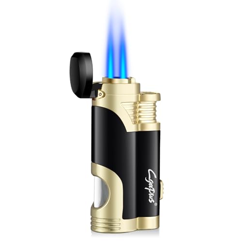 GUEVARA Dual Jet Windproof Cigar Torch Lighter with Punch - Black Gold