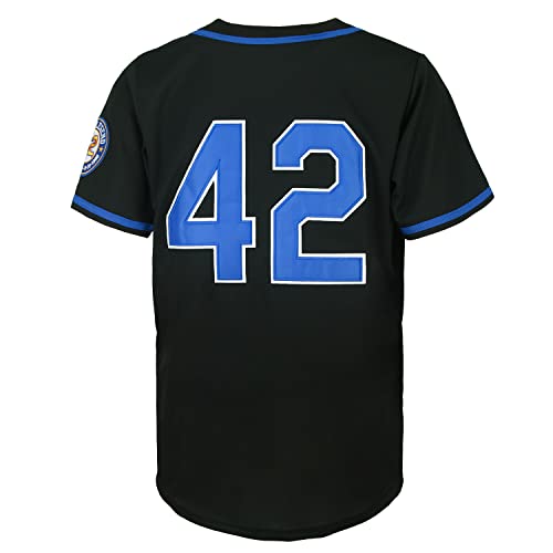 Dabuliu Men's Black Legend 42 Retro Baseball Jersey Embroidered Patches Sewn Hipster Hip Hop Shirts