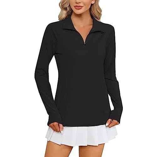 LOMON Women Long Sleeve Shirts Sun Protection 1/4 Zip Summer Quick Dry Hiking Shirts Quarter Zip Pullover for Women