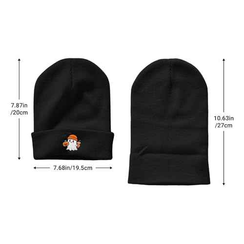 Cute Frog Skeleton Embroidered Beanie Knit Hat for Men Women, Halloween Goth Graphic Winter Black Skull Cap