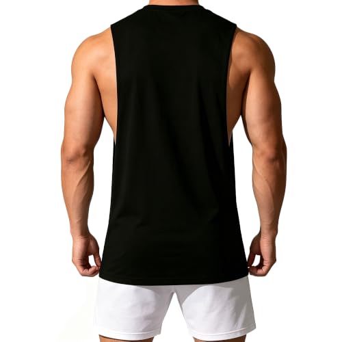 Men's Black Large Tank Top Workout Sleeveless Gym Muscle Tank Shirt - CUIFUTANG