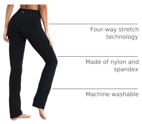 Women’s Tummy Control Yoga Pants with Pockets - Straight Leg, 35" Inseam, XX-Large, Black